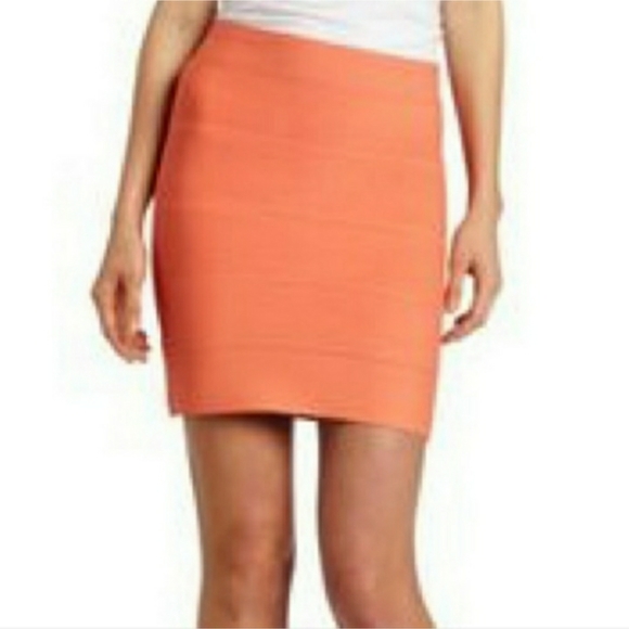 BCBGMaxAzria Simone Power Bandage Mini Skirt - Neon Orange - Picture 3 of 10